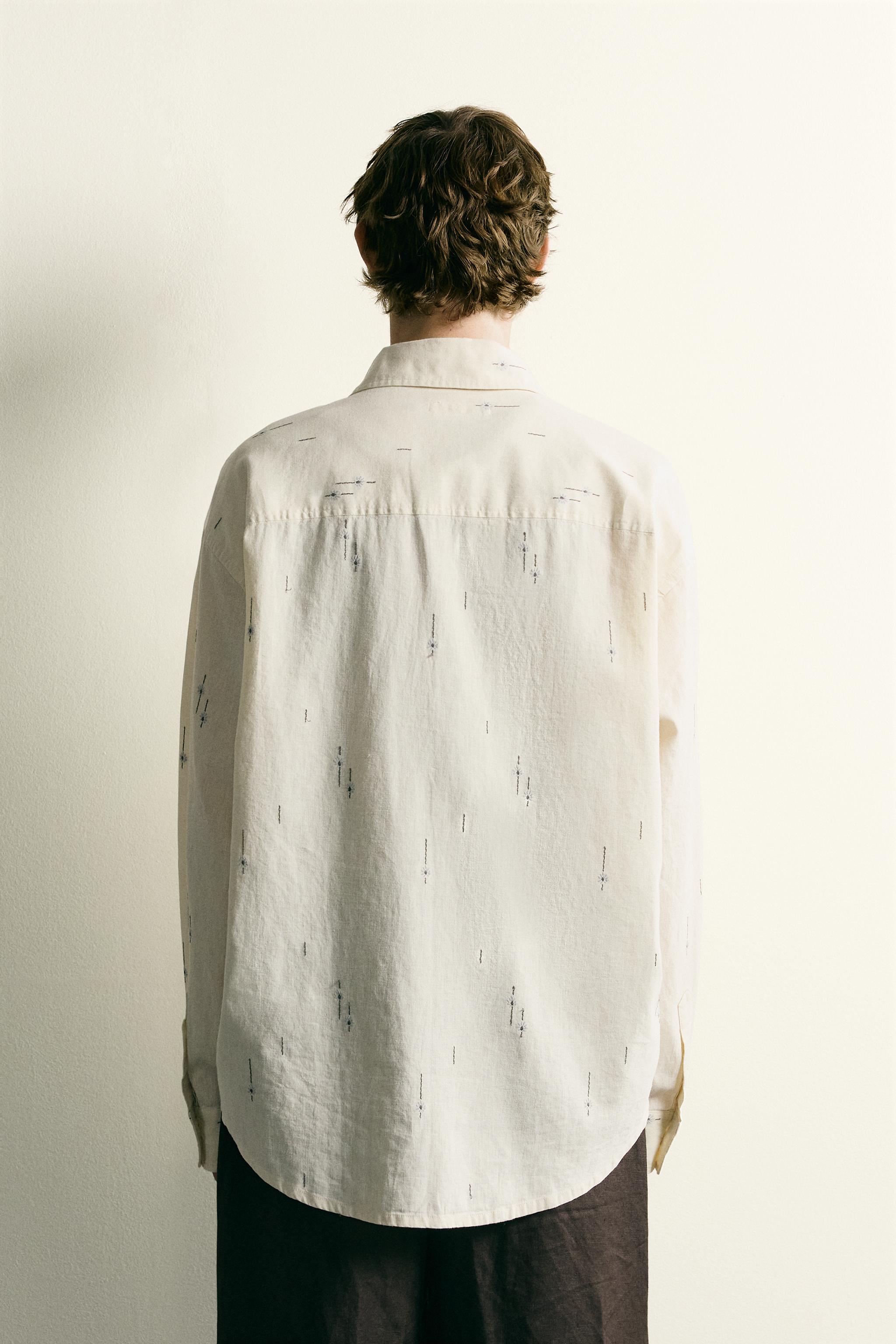 EMBROIDERED COTTON-LINEN RELAXED FIT SHIRT